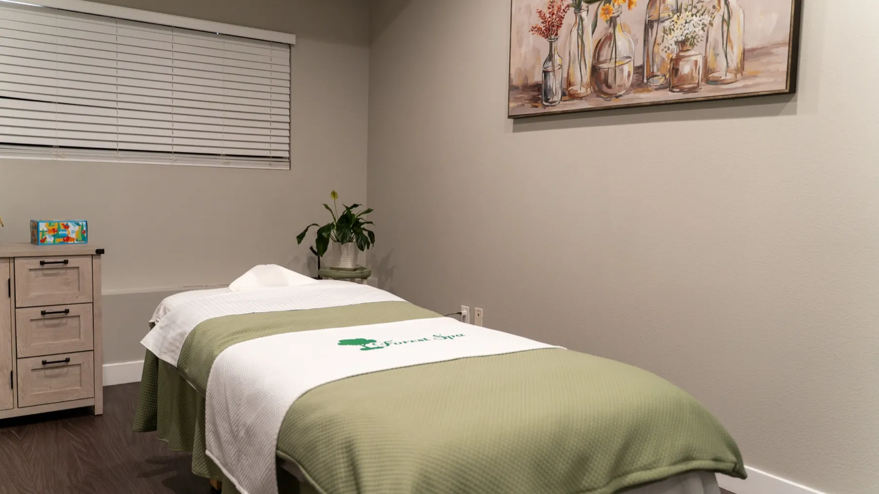 Private Forest Spa treatment room with a single massage table and soft natural light